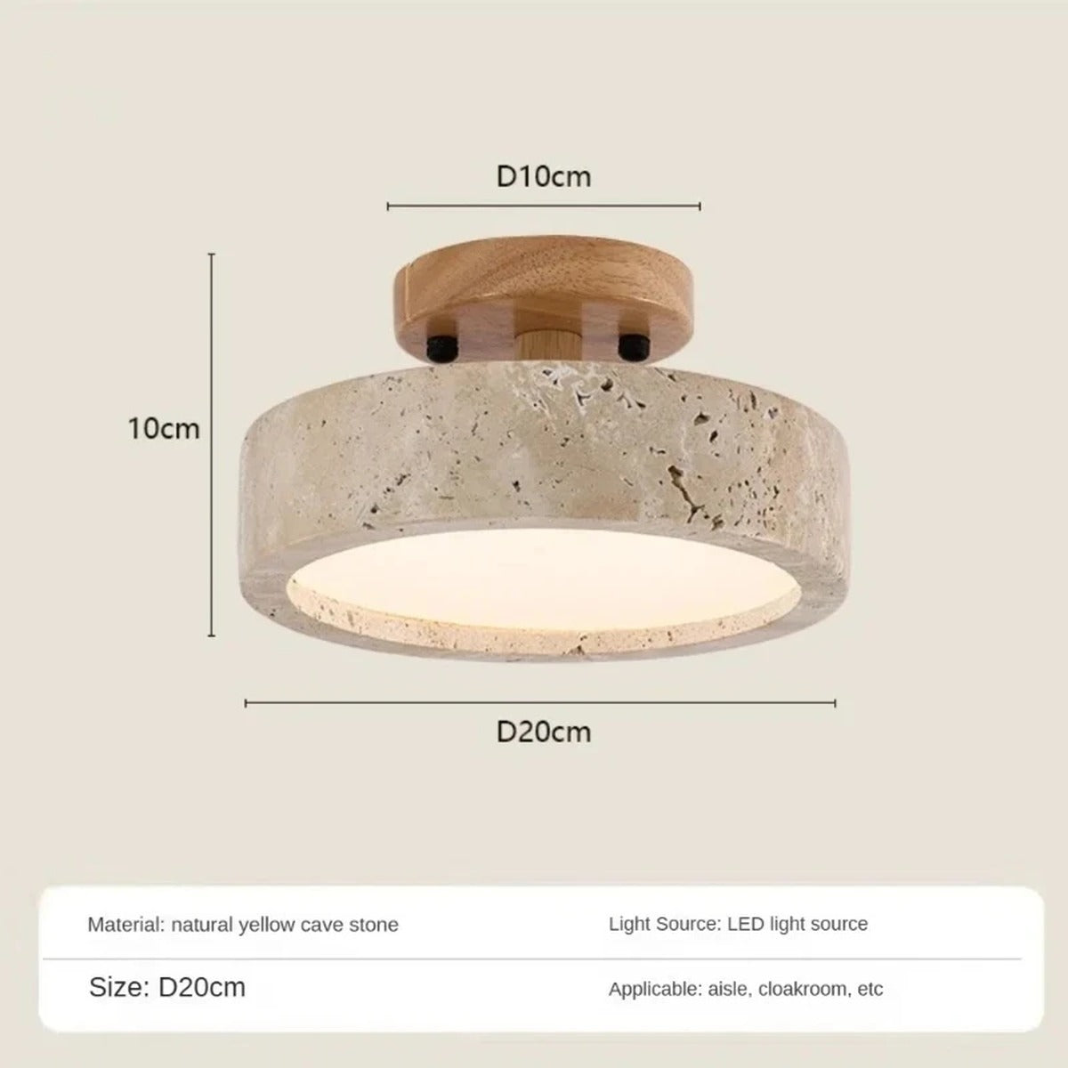 Natural Travertine Flush-Mount Ceiling Light Petrano – Product Dimensions