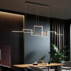 Geometric Aluminum Linear Pendant Lumero – Gold Finish, Living Room Lifestyle