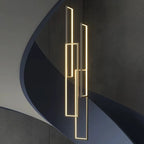 Nordic Rectangular Frame LED Chandelier Daldon – Gold Finish Staircase Installation