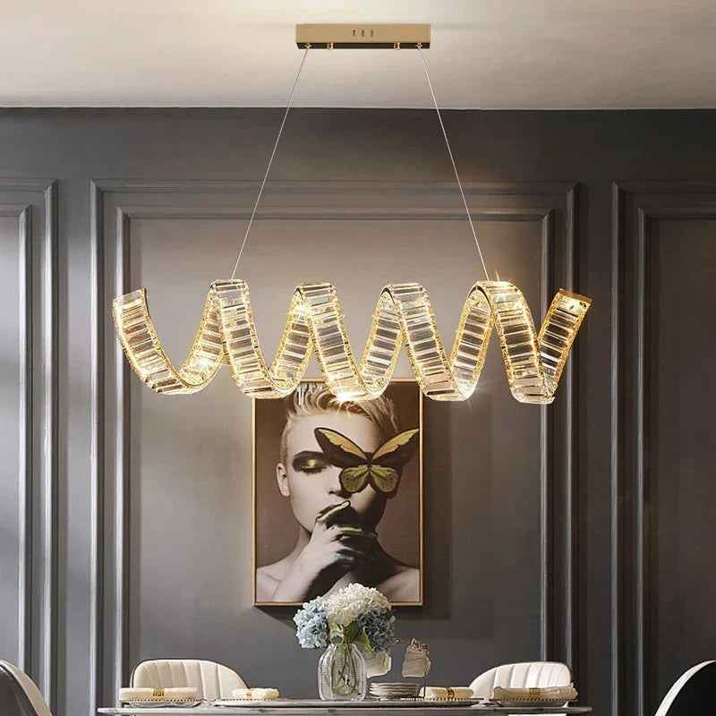 Gold Spiral Crystal Chandelier – Cerix, Warm White lit