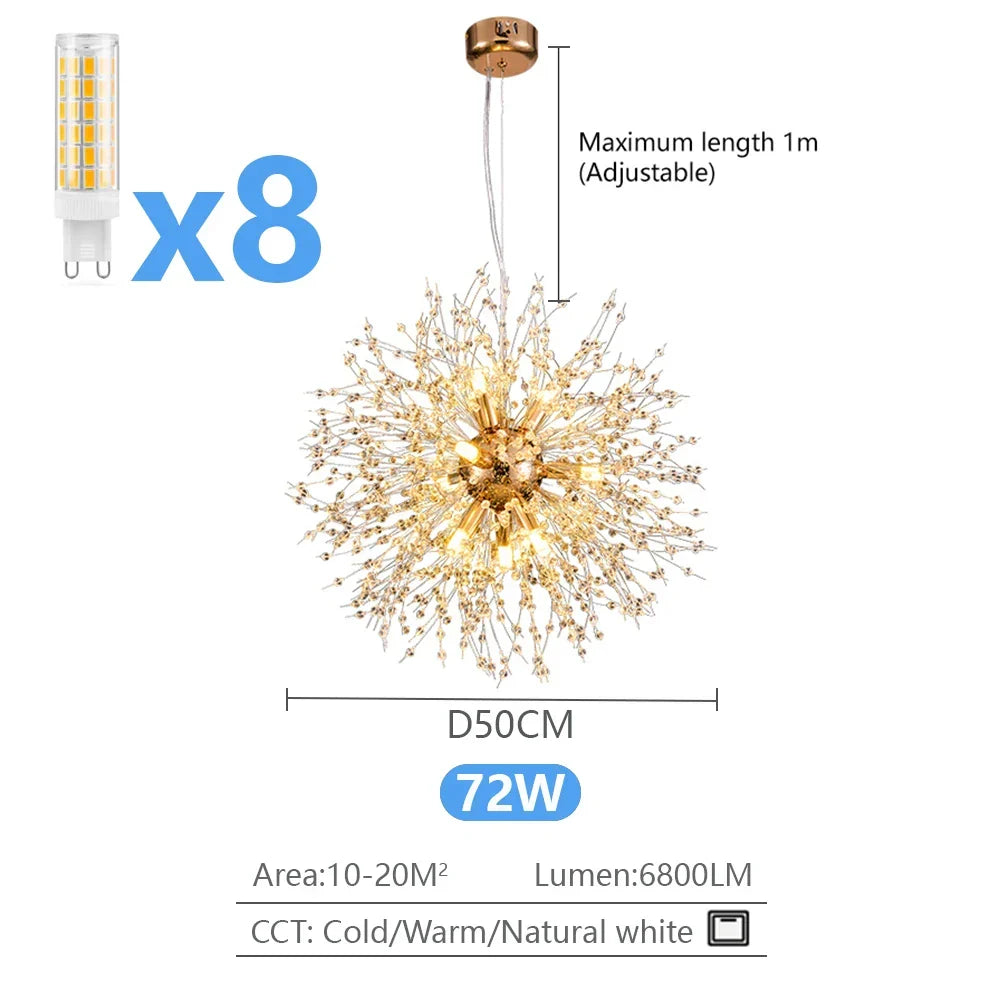 Dandelion Crystal Sputnik Chandelier Korlon – Gold 8-Light Ø50cm Specifications