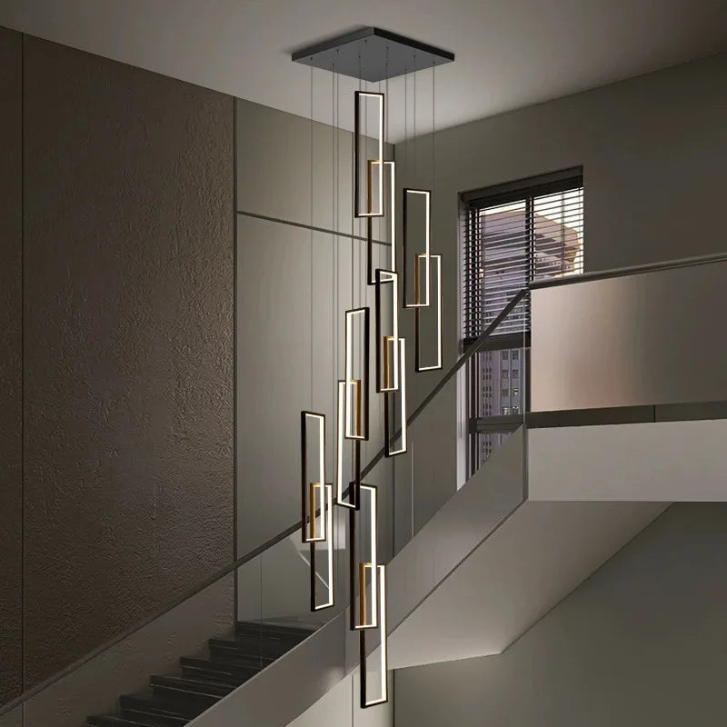 Nordic Rectangular Frame LED Chandelier Daldon – Staircase Installation