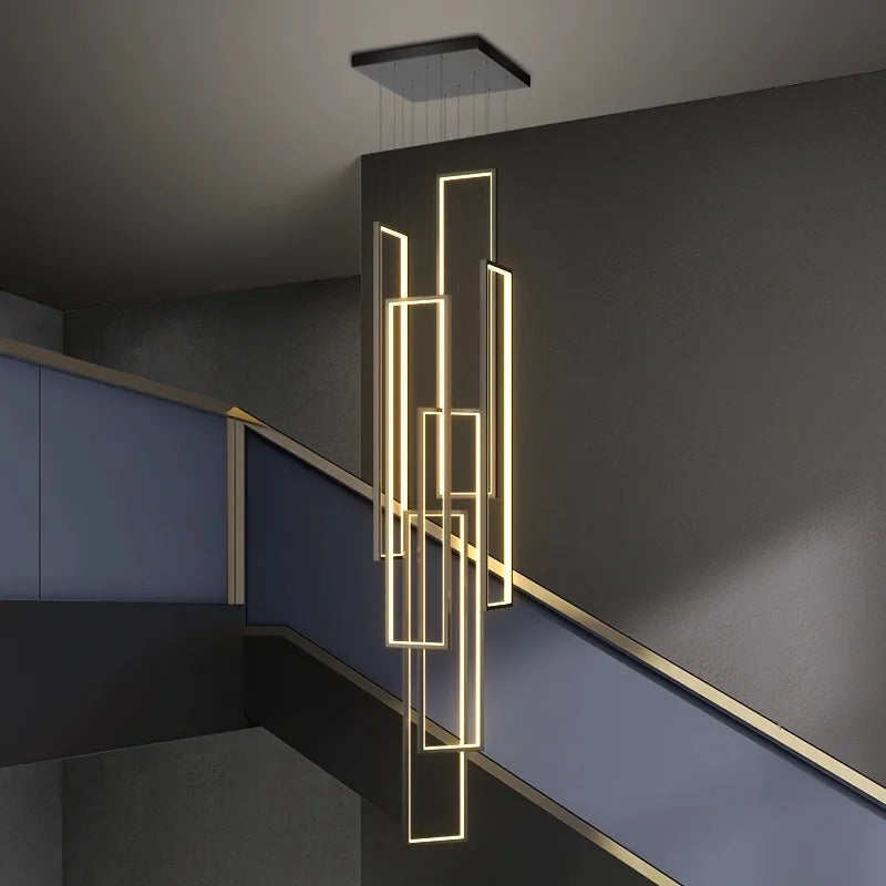 Nordic Rectangular Frame LED Chandelier Daldon – Staircase Detail