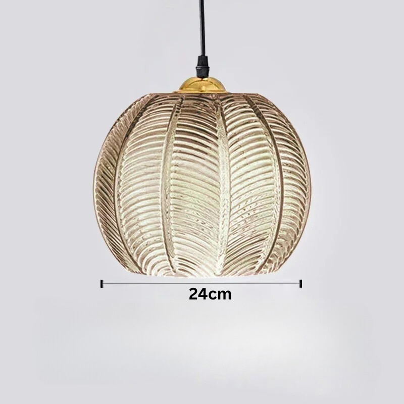 Ribbed Glass Botanical Pendant Light Banlux – Amber 24cm Detail