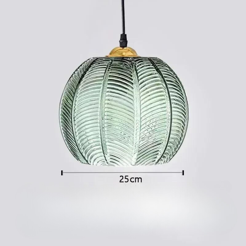 Ribbed Glass Botanical Pendant Light Banlux – Green, 25cm Detail