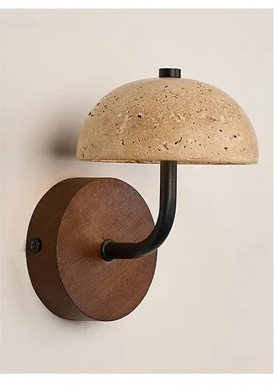 Travertine Dome Wood Backplate Wall Sconce – Warlix – Studio Unlit