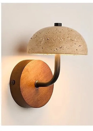 Travertine Dome Wood Backplate Wall Sconce – Warlix – Studio Lit