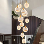 Hand-Finished Alabaster Cluster Chandelier Lalvex – Staircase Installation, 15-Light Configuration