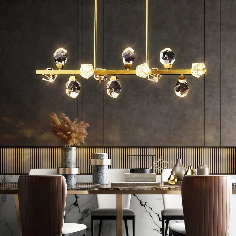 Geometric Crystal Cluster Chandelier Cemvora - Gold Frame Lifestyle, City View Living Room
