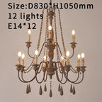French Country Wood Bead Chandelier Iaron – 12 Lights Weathered Grey, Ø83×H105cm