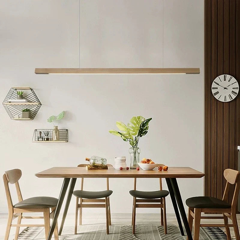 Linear Wood LED Pendant Cemion – Beech Wood, Dining Table