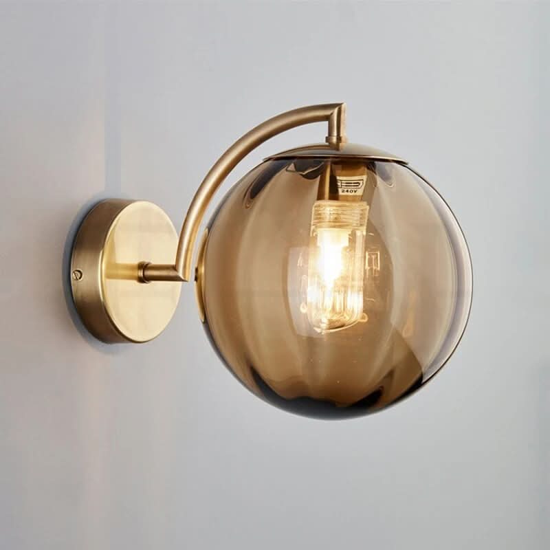 Brass Arc Coloured Glass Globe Wall Sconce Velori – Amber Detail