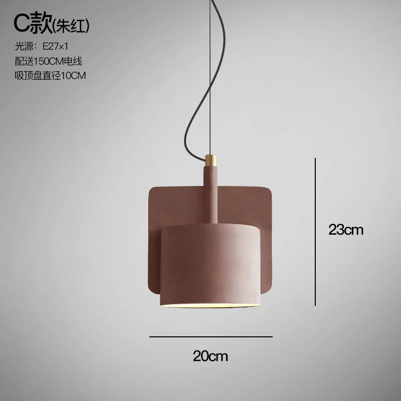 Nordic Industrial Geometric Pendant Light – Kvaelindra – Stepped Drum – Vermilion Red