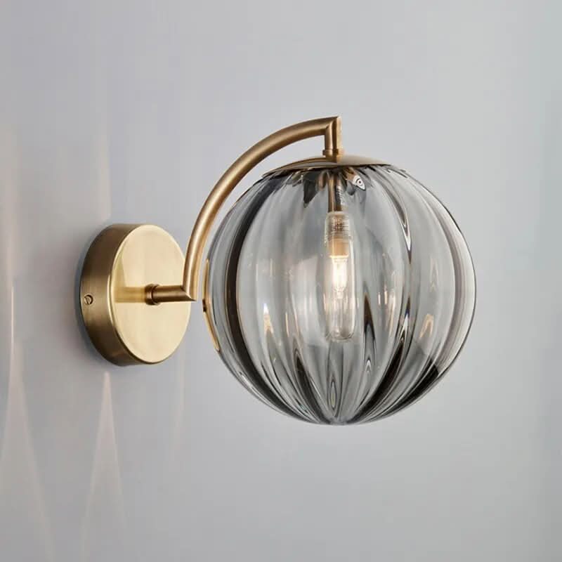 Brass Arc Coloured Glass Globe Wall Sconce Velori – Smoky Grey Detail