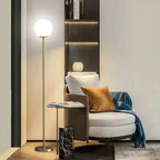 Celnox floor lamp with opal glass globe and steel rod - White finish