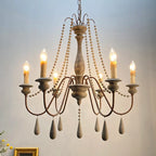 French Country Wood Bead Chandelier Iaron – Detail, 6 Lights Weathered Grey