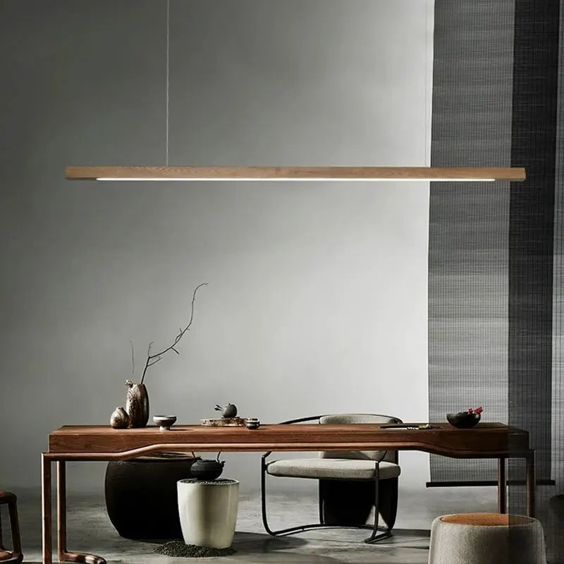 Linear Wood LED Pendant Cemion – Beech Wood, Editorial View