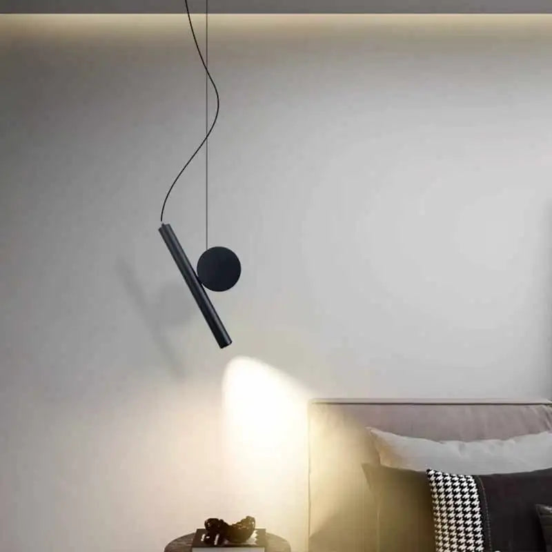 Sculptural Aluminum Rod and Disc Pendant Light Dalneth – Black Finish Bedside
