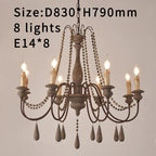 French Country Wood Bead Chandelier Iaron – 8 Lights Weathered Grey, Ø83×H79cm