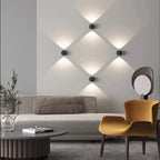 Multi-Beam Aluminum Sphere Wall Sconce Triberon – Black 4-Beam, living room accent wall lifestyle