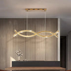 Polished Steel Crystal Linear Pendant Cerlon, 80cm size, above a compact dining nook