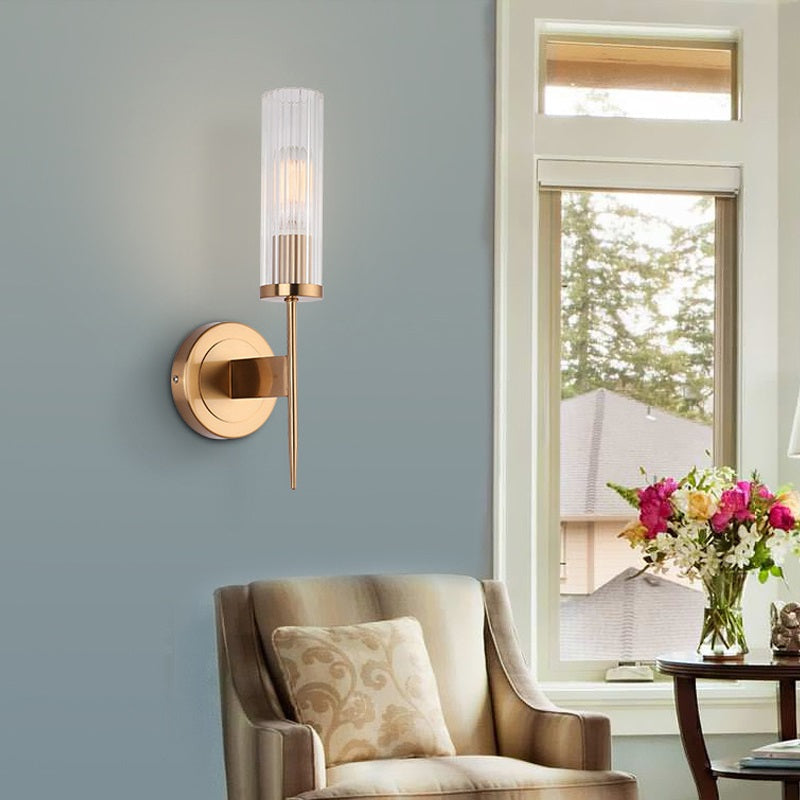 Ribbed Glass Aluminum Wall Sconce Aslon – Hero Shot