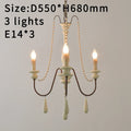 French Country Wood Bead Chandelier Iaron – 3 Lights Antique White, Ø55×H68cm
