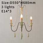 French Country Wood Bead Chandelier Iaron – 3 Lights Antique White, Ø55×H68cm