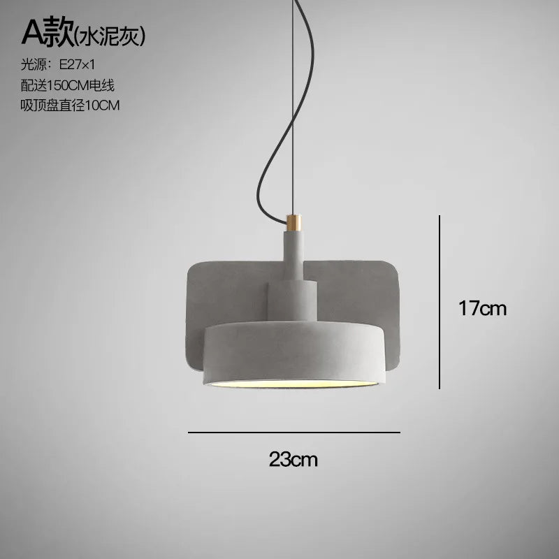 Nordic Industrial Geometric Pendant Light – Kvaelindra – Wide Drum – Cement Gray