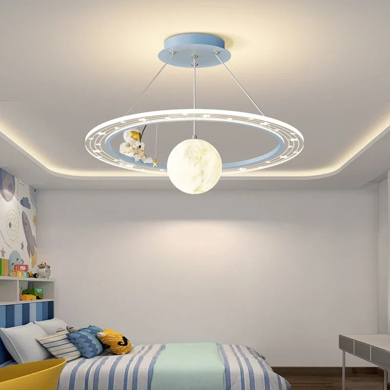 Stellion cosmic astronaut pendant light, Blue finish, lifestyle in kids bedroom
