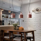 Nordic Industrial Geometric Pendant Light Kvaelindra – Vermilion Red over a dining table