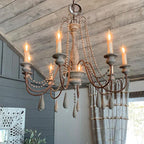 French Country Wood Bead Chandelier Iaron – Lifestyle, 8 Lights Weathered Grey