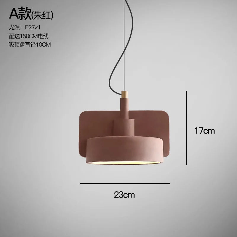 Nordic Industrial Geometric Pendant Light – Kvaelindra – Wide Drum – Vermilion Red