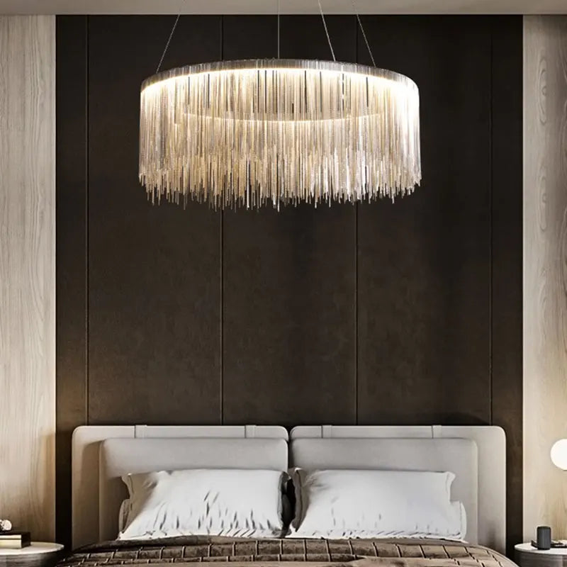 Metal Chain Tassel Chandelier Celsira – Bedroom Lifestyle
