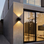 Multi-Beam Aluminum Sphere Wall Sconce Triberon – Black 2-Beam, exterior corner lifestyle