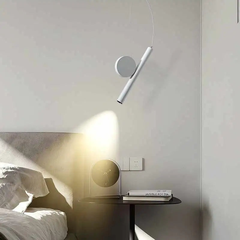 Sculptural Aluminum Rod and Disc Pendant Light Dalneth – White Finish Bedside