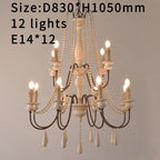 French Country Wood Bead Chandelier Iaron – 12 Lights Antique White, Ø83×H105cm