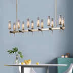 Cernova brass chandelier above a modern dining table