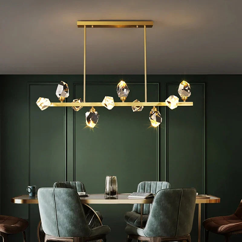 Geometric Crystal Cluster Chandelier Cemvora - Gold Frame Lifestyle, Dining Room
