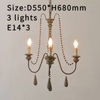 French Country Wood Bead Chandelier Iaron – 3 Lights Weathered Grey, Ø55×H68cm