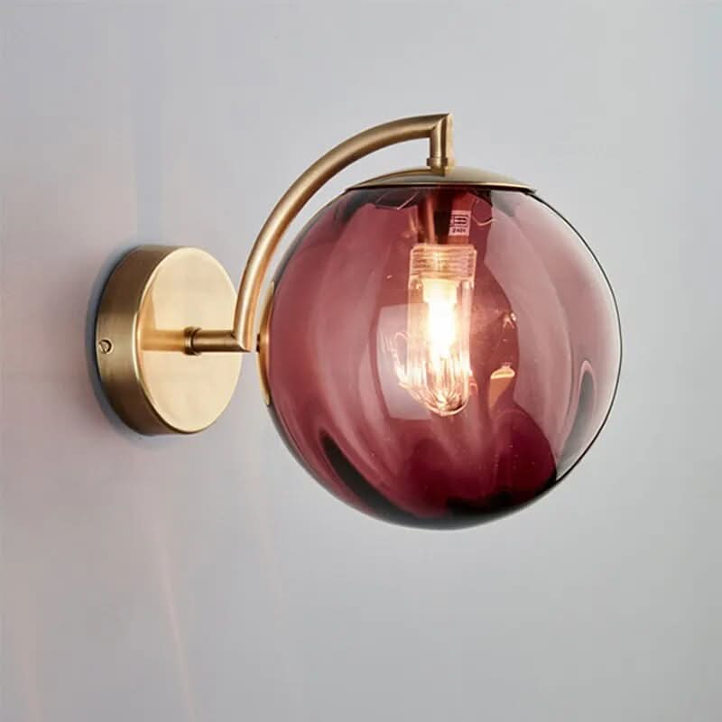 Brass Arc Coloured Glass Globe Wall Sconce Velori – Red Detail