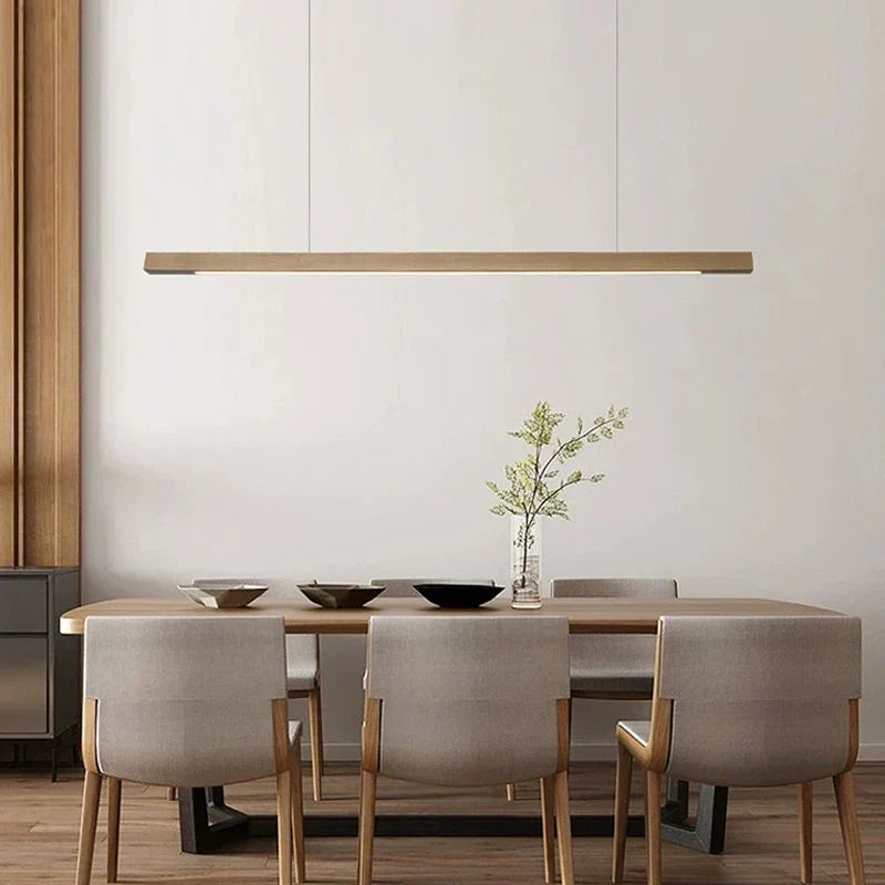 Linear Wood LED Pendant Cemion – Beech Wood, Dining Room