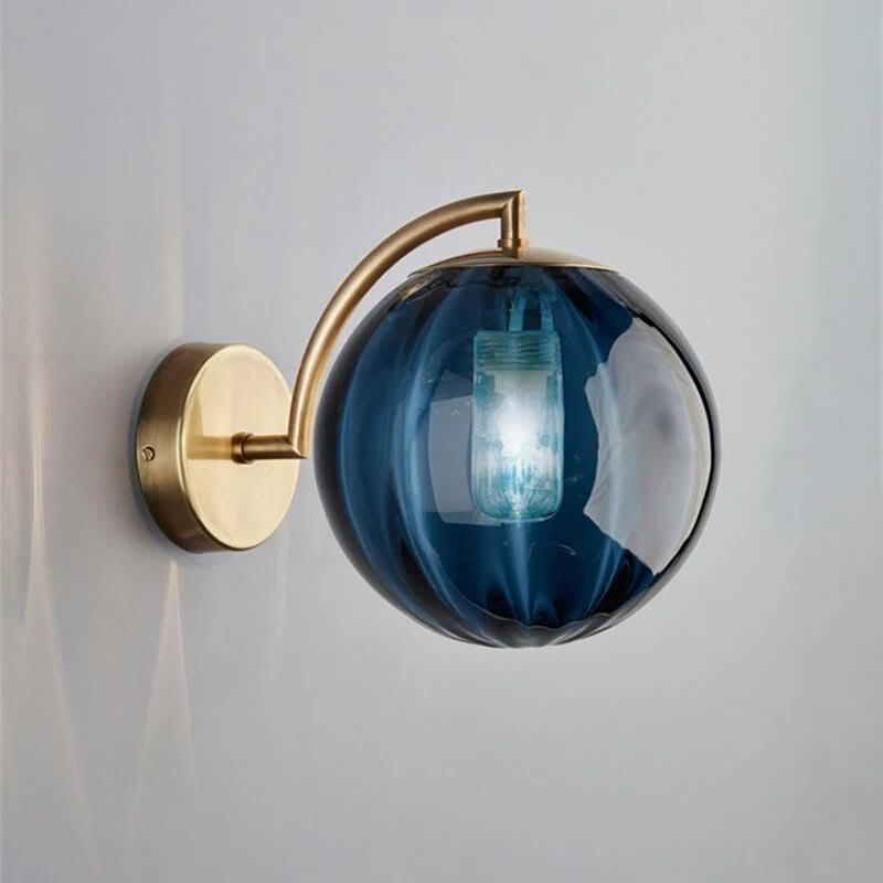 Brass Arc Coloured Glass Globe Wall Sconce Velori – Blue Detail