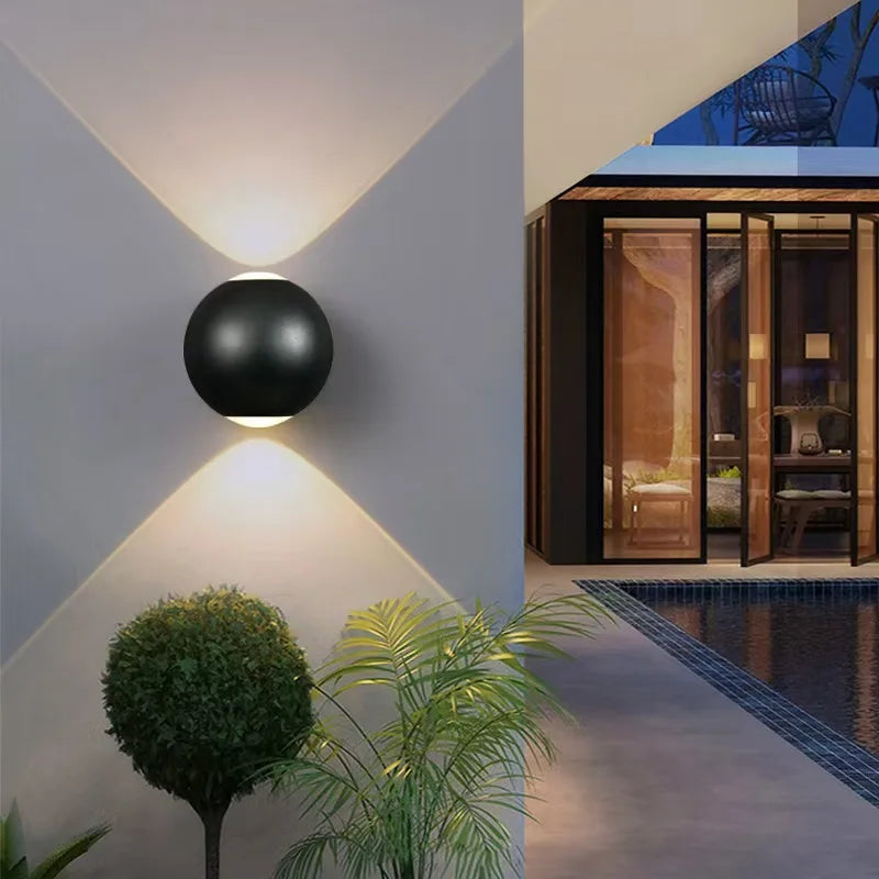 Multi-Beam Aluminum Sphere Wall Sconce Triberon – Black 2-Beam, entrance night lifestyle