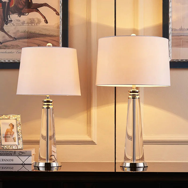 Orindel crystal column table lamps shown in small and large sizes side by side