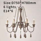 French Country Wood Bead Chandelier Iaron – 6 Lights Antique White, Ø75×H78cm