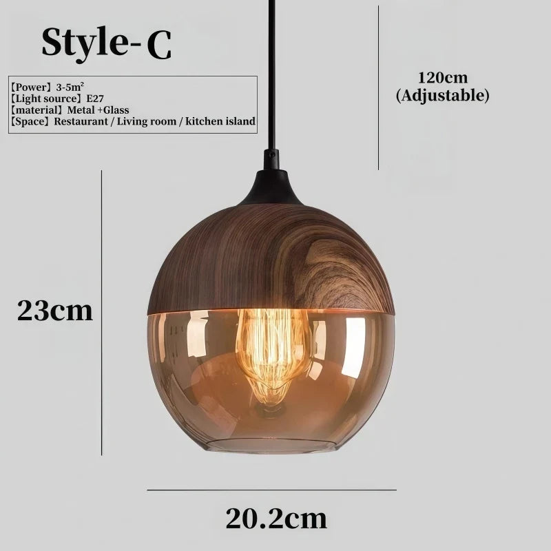 Walnut Amber Glass Pendant Light – Qzaelvix – Product Detail 6