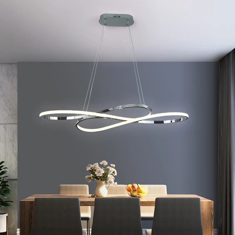 Infinity Loop Metal Pendant Light Kaelion – Chrome Finish, Dining Room