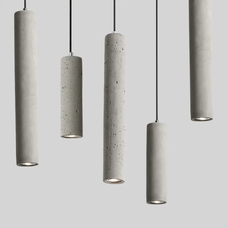 Cast Cement Cylinder Pendant Light Ivaelvix – Cluster of Five