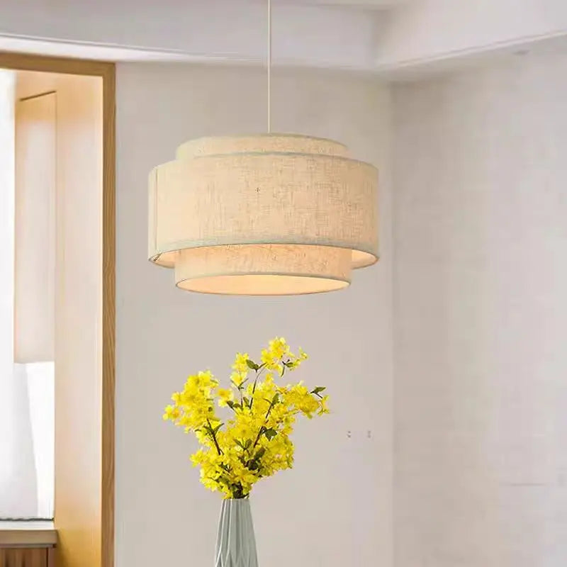 Tiered Linen Drum Pendant Light – Ccelindra – Dining Area View